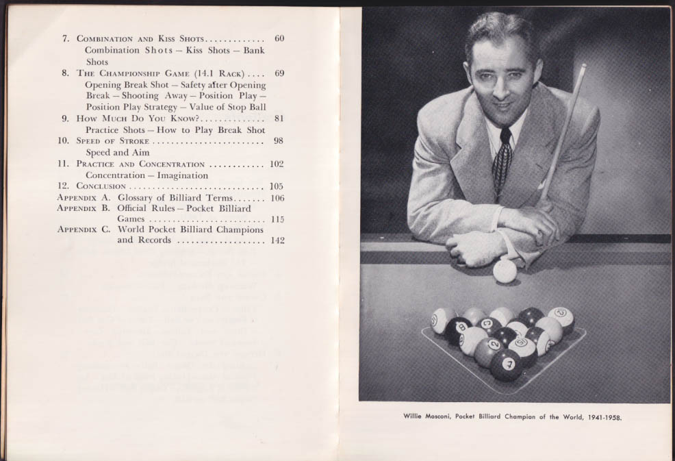 Willie Mosconi on Pocket Billiards Little Sports Library 1959 edition