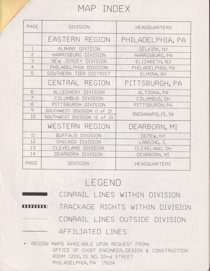 Conrail Railroad Division Maps / Operations 4 1988