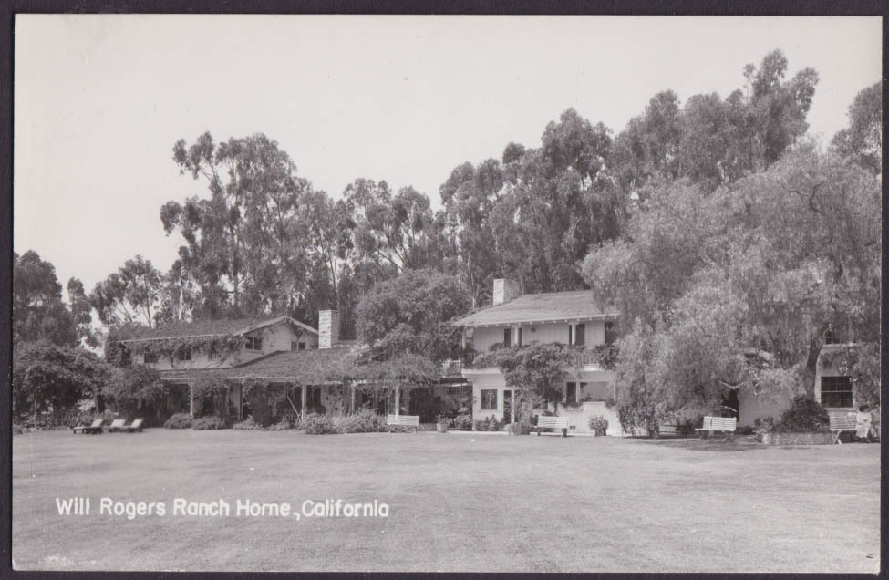 Will Rogers Ranch Home exterior Pacific Palisades CA RPPC postcard c 1940s