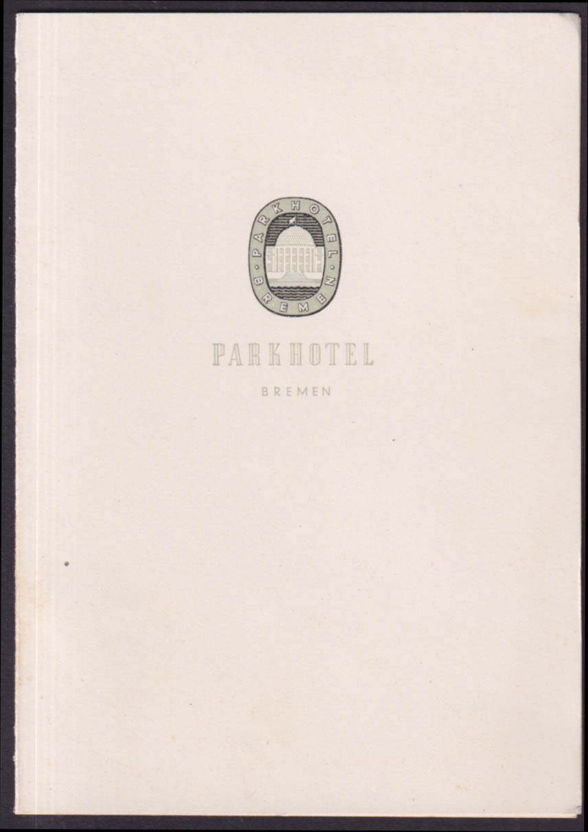 Parkhotel Bremen Germany menu 5/9 1963 turtle soup roast beef &c