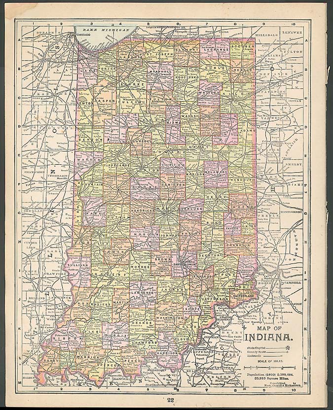 Indiana / Kentucky & Tennessee color map ca 1890s