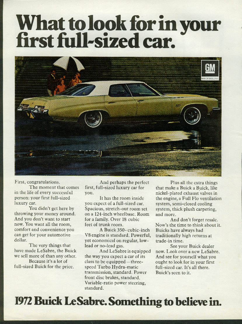 What to look for in your first full-sized car. Buick LeSabre ad 1972