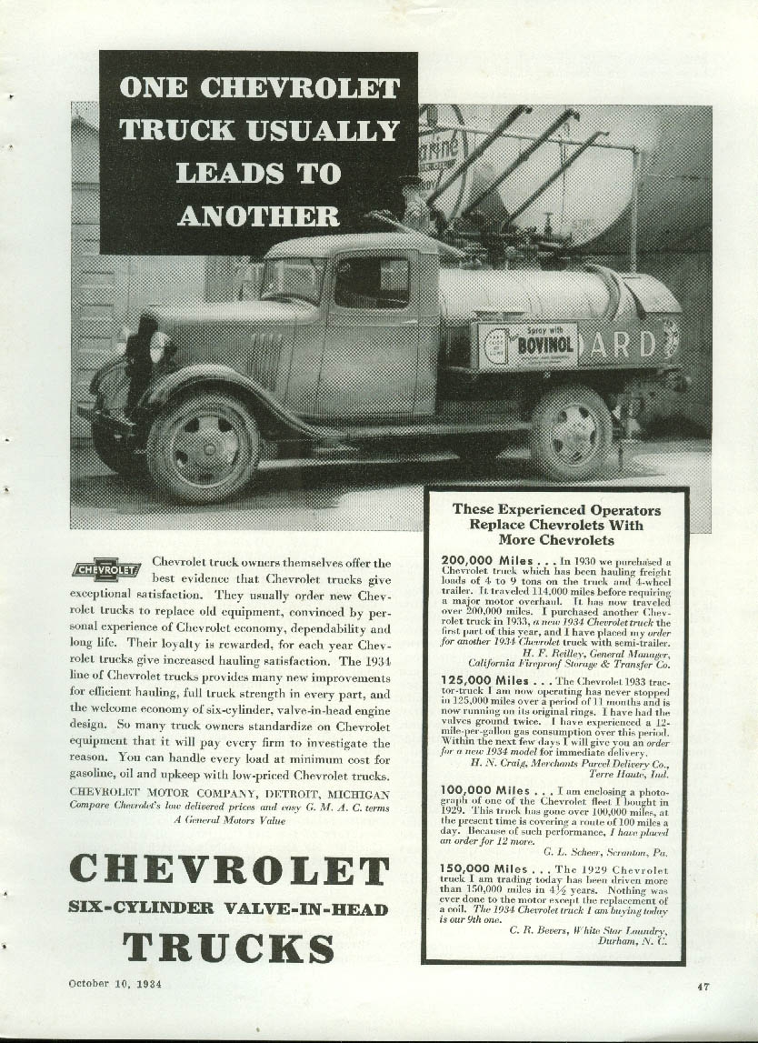 One usually leads to another Chevrolet Gasoline Tank Truck ad 1934