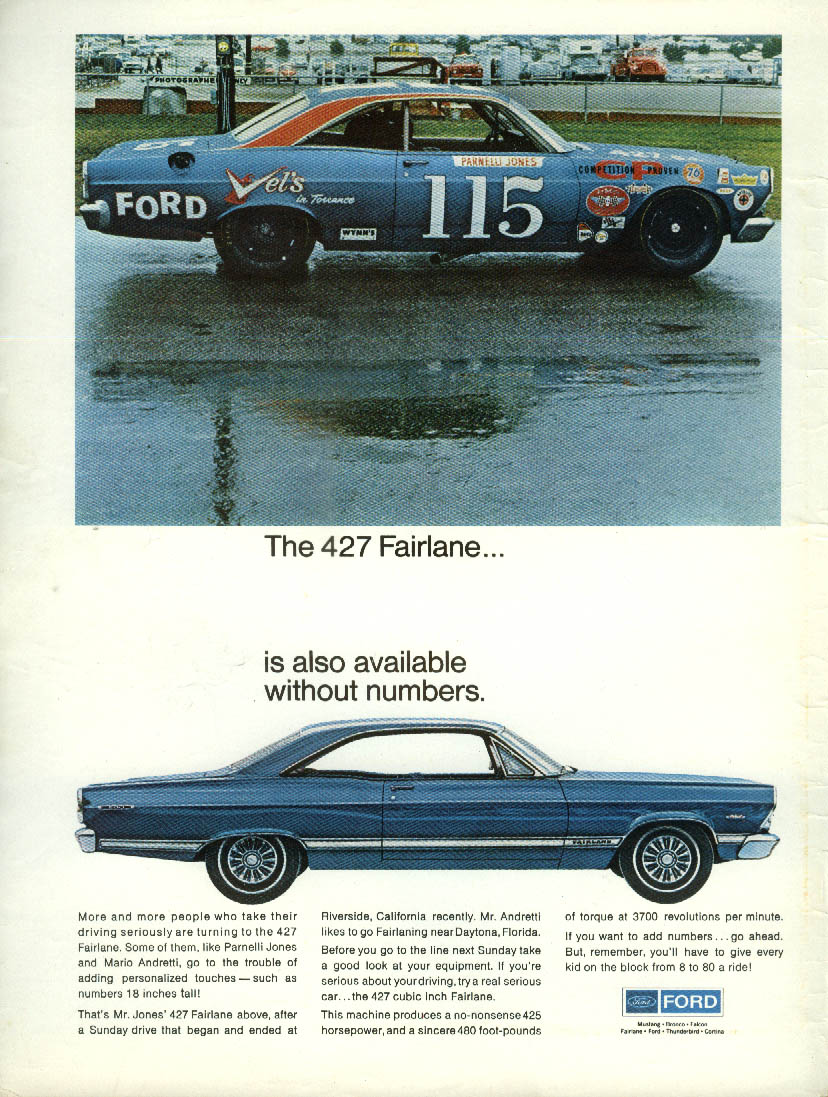 The 427 Fairlane is also available without numbers ad Ford 1967