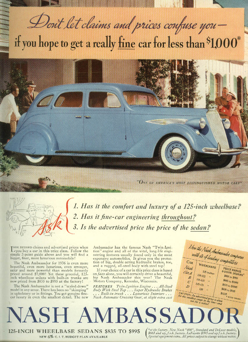 Don?t let claims & prices confuse you Nash Ambassador Sedan ad 1936