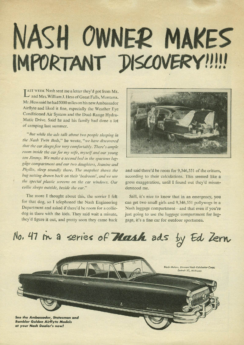 Nash Owner makes Important Discovery!! Nash Ambassador Custom ad 1952 ...