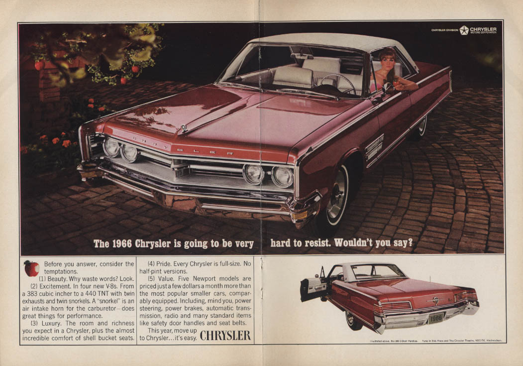 Hard to resist, wouldnt you say? Chrysler 300 2-door hardtop ad 1966