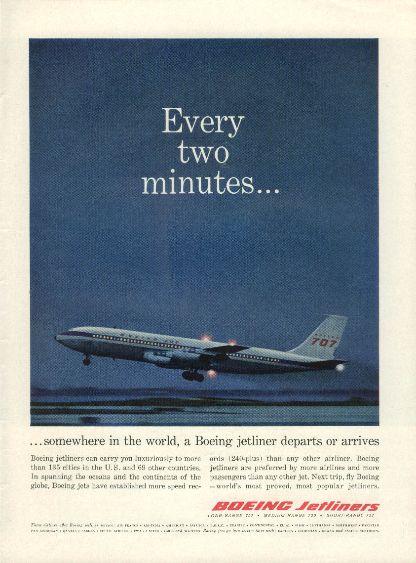 Every two minutes a Boeing jetliner departs or arrives 707 ad 1961