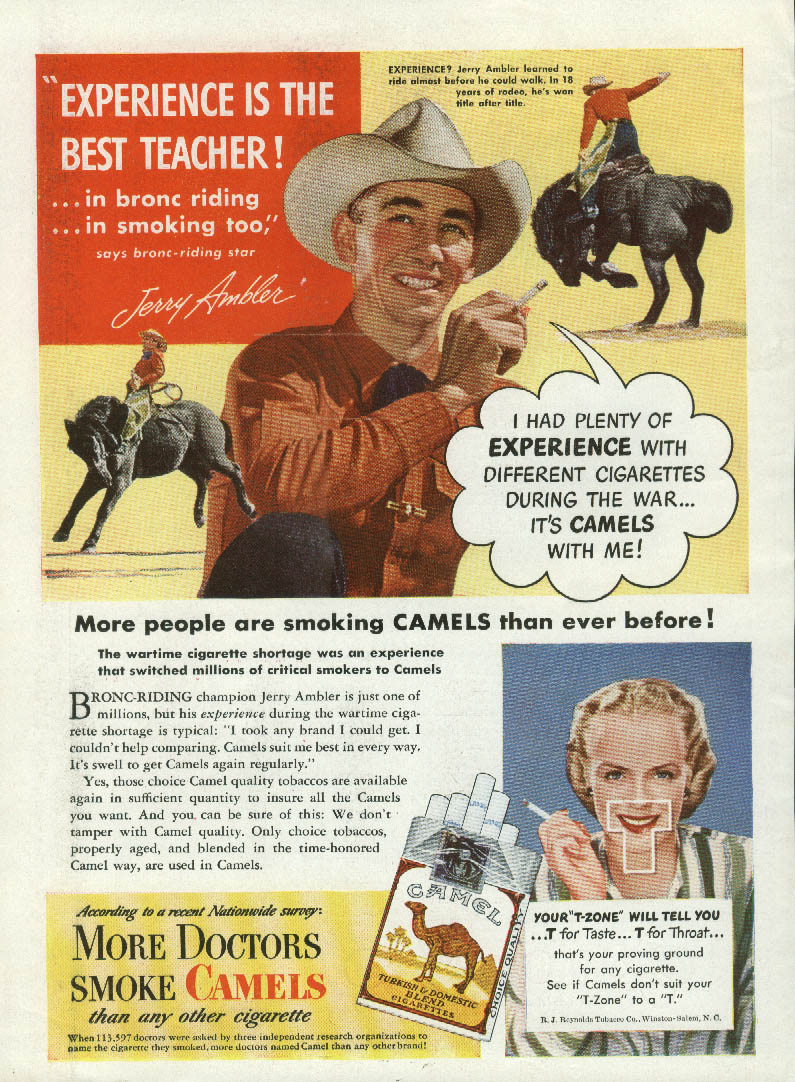 Bronc Riding Champ Jerry Ambler for Camel Cigarettes ad 1947