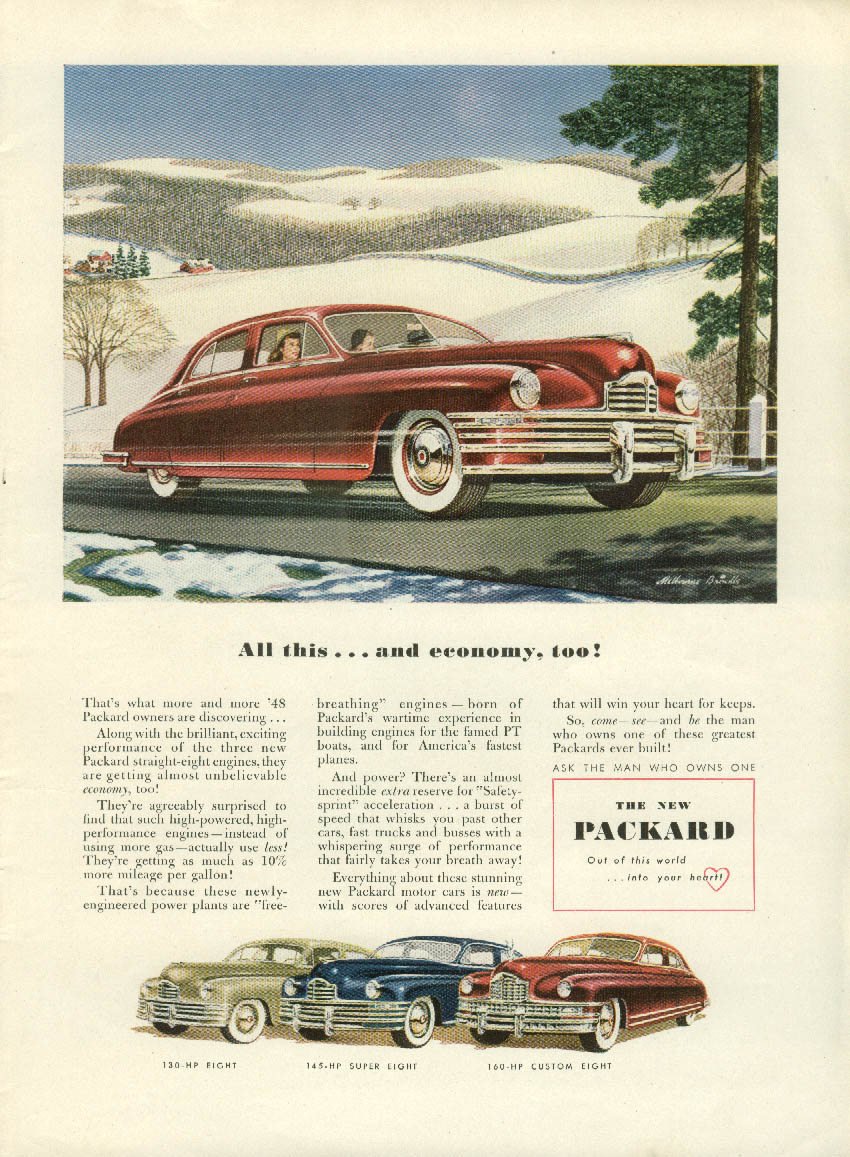 All this and economy, too! Packard Super 8 Sedan ad 1948 NY