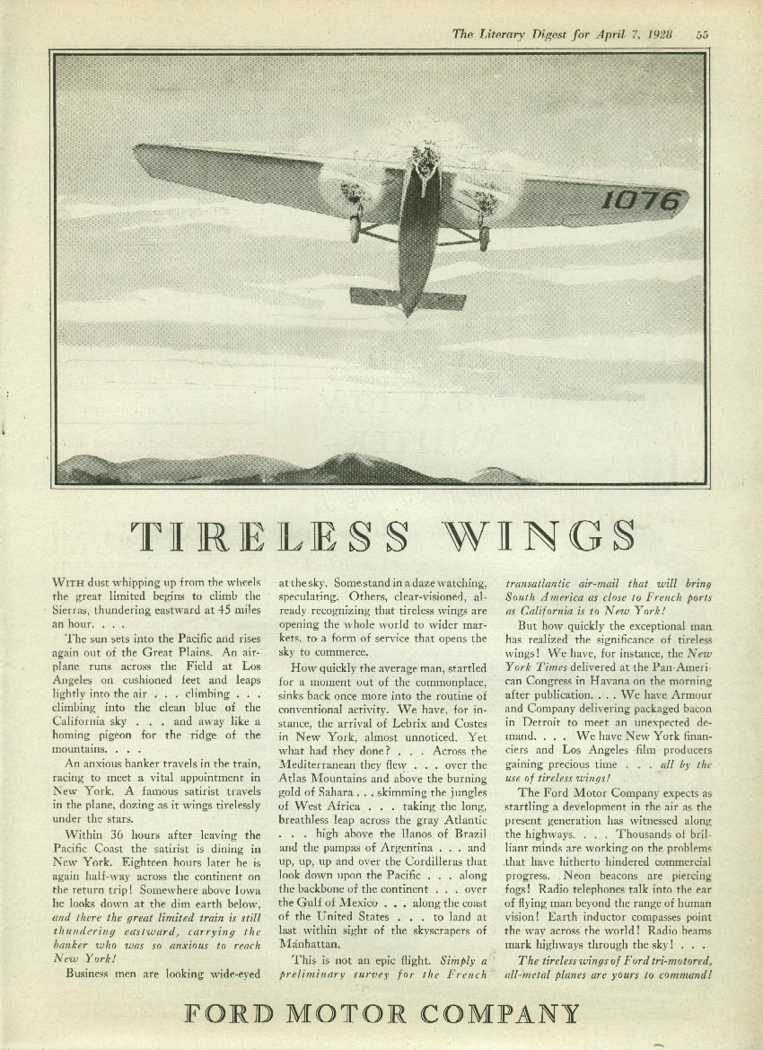 Tireless Wings - Ford Tri-Motor Airliner ad 1928 Trimotor Tin Goose LD