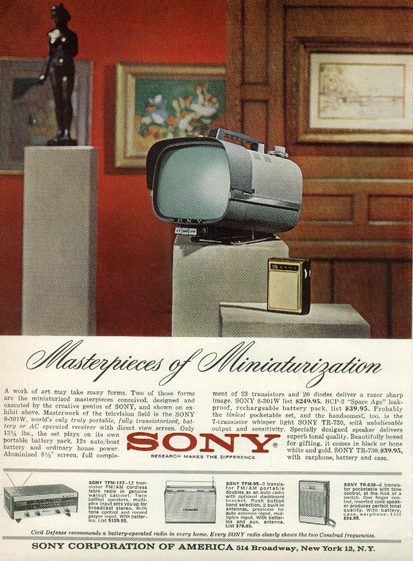 Masterpieces of Miniaturization Sony Television & Transistor Radio ad 1962