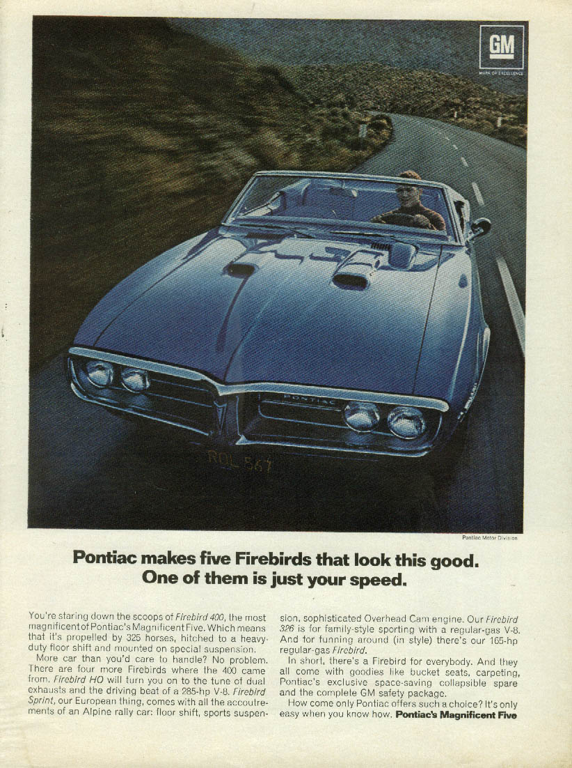 Pontiac makes five that look this good Pontiac Firebird 400 ad 1967