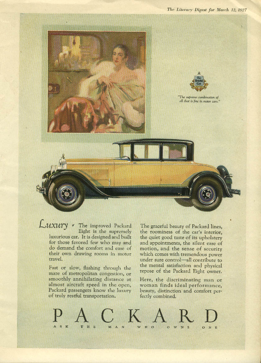 Luxury - the supremely luxurious car Packard Coupe ad 1927 LD