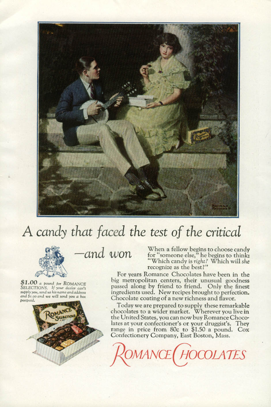 A candy that faced the test Romance Chocolates ad 1923 Norman Rockwell