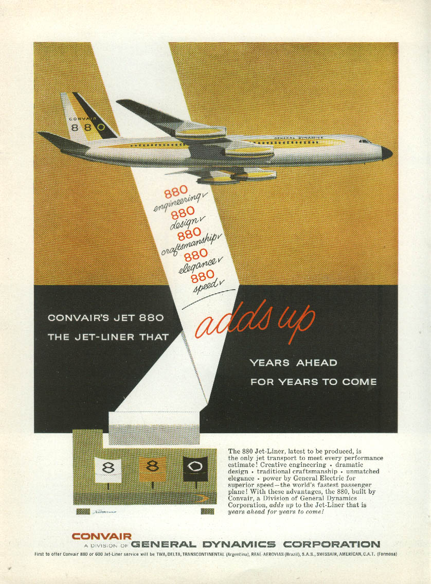 The jet-liner that adds up Convair 880 ad 1959 NY