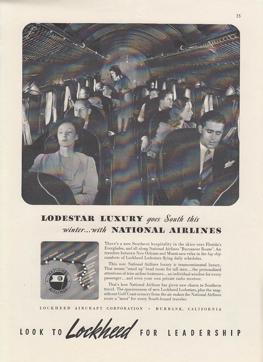 Lodestar Luxury with National Airlines Lockheed Aircraft ad 1940 NY