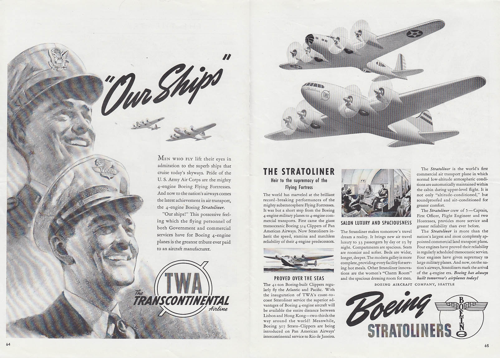 Our Ships TWA Stratoliner Boeing B-17 Flying Fortress ad 1940 T