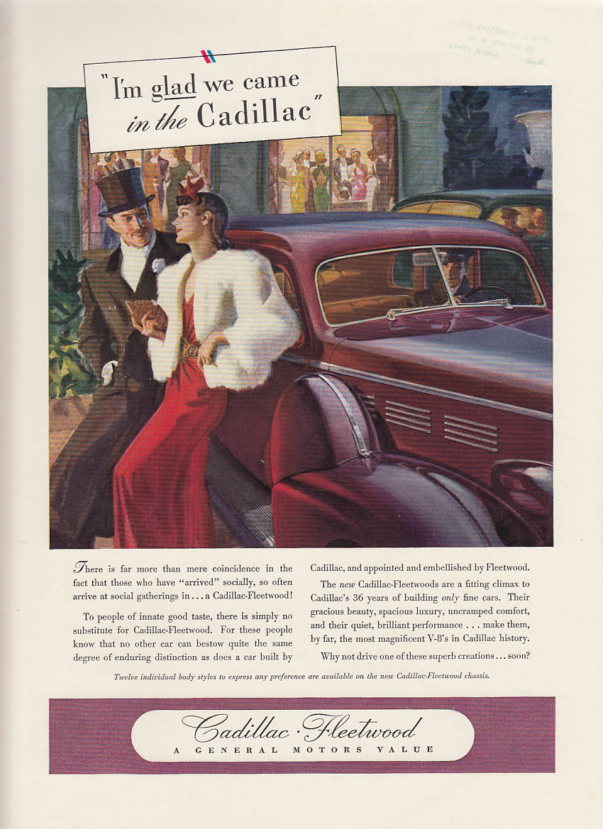 I'm glad we came in the Cadillac Fleetwood ad 1938 NY