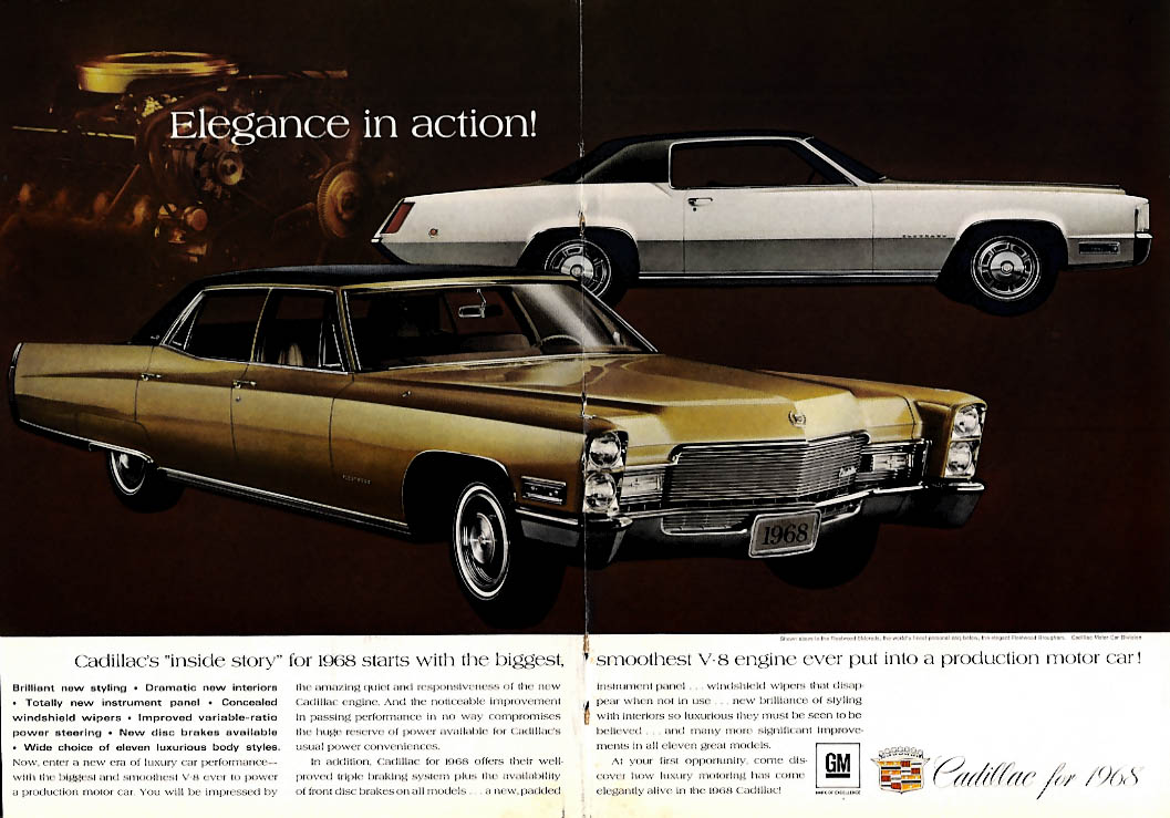 Elegance in action Cadillac Fleetwood Brougham & Eldorado ad 1968 MY