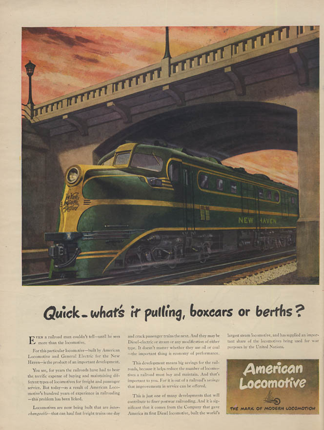 Quick what's it pulling? American Locomotive NY NH & Hartford DL-109 ad ...