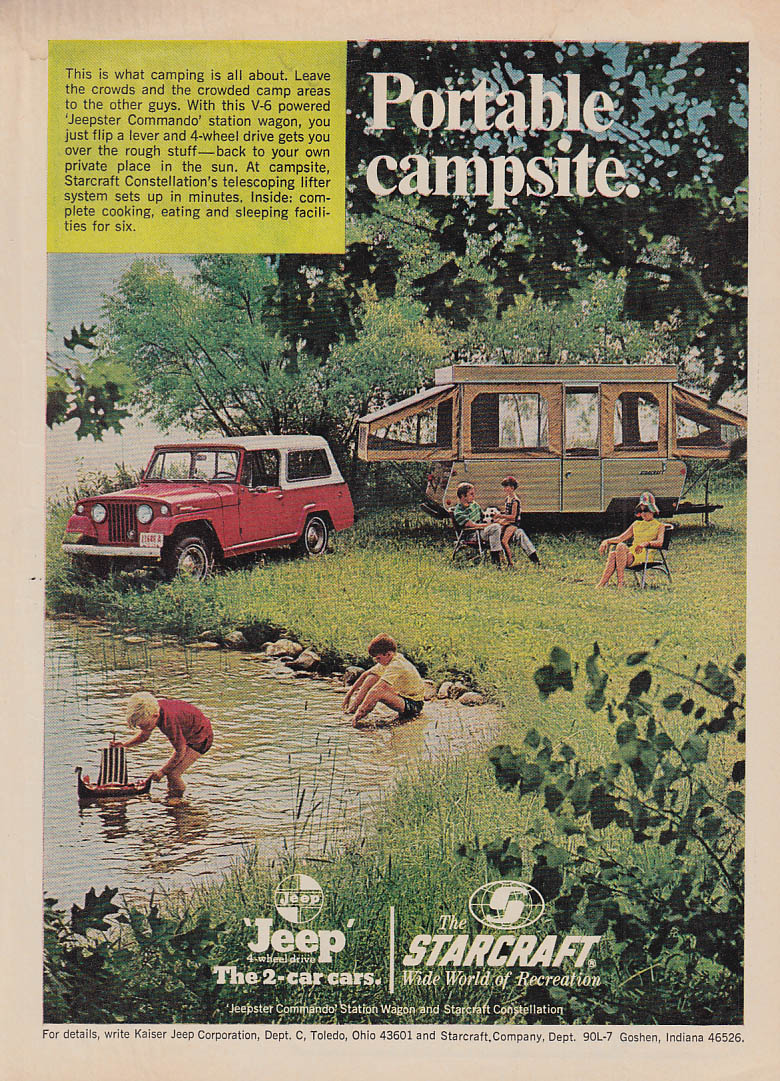 Portable campsite. Jeepster Commando & Starcraft Camper ad 1969 OL