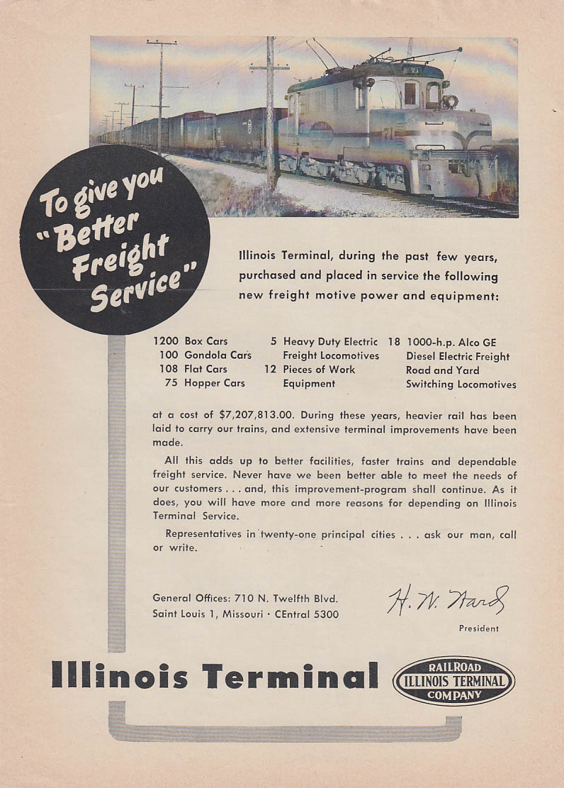 To give you Better Freight Service - Illinois Terminal RR ad 1950