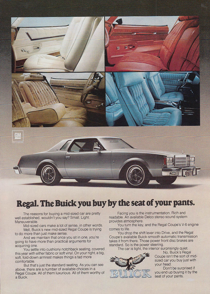 Regal. The Buick you buy by the seat of your pants ad 1977 NY