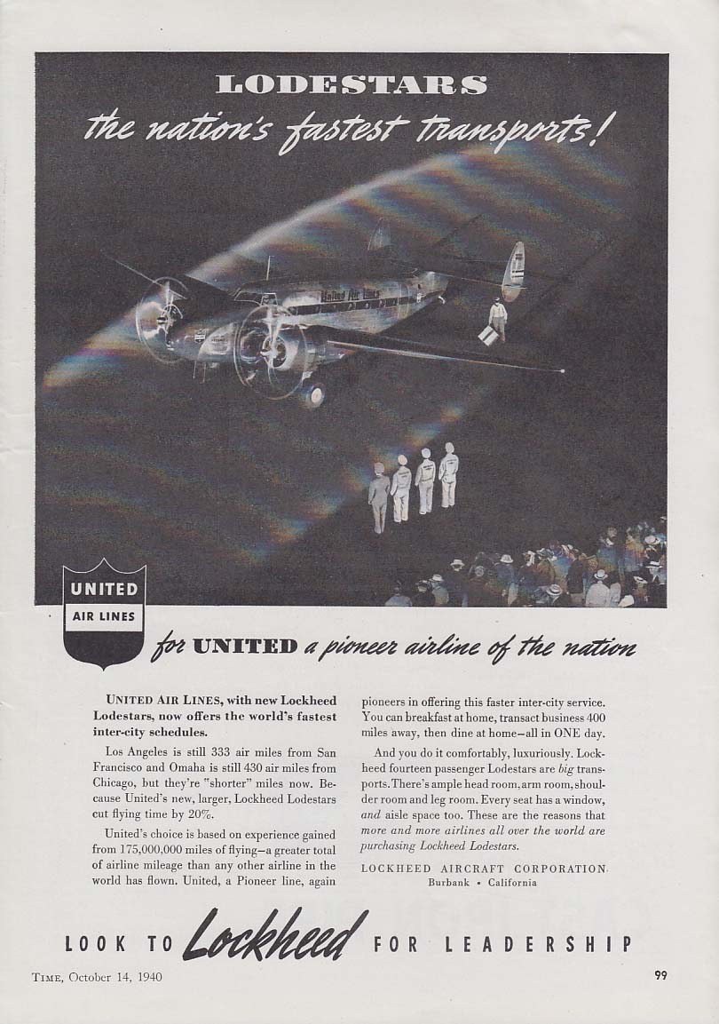 The nation's fastest transports! Lockheed Lodestar airliner ad 1940 T