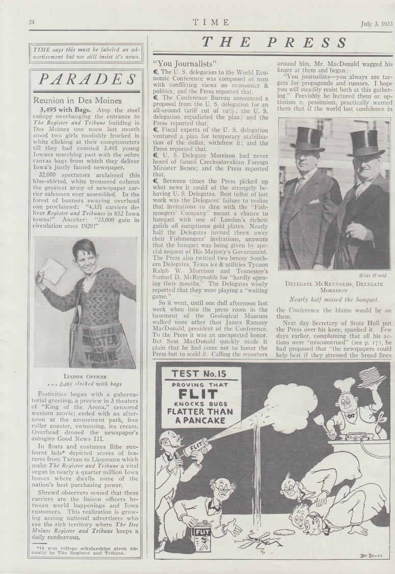Dr Seuss illustration in Flit Insect Killer magazine ad #15 1933 ...