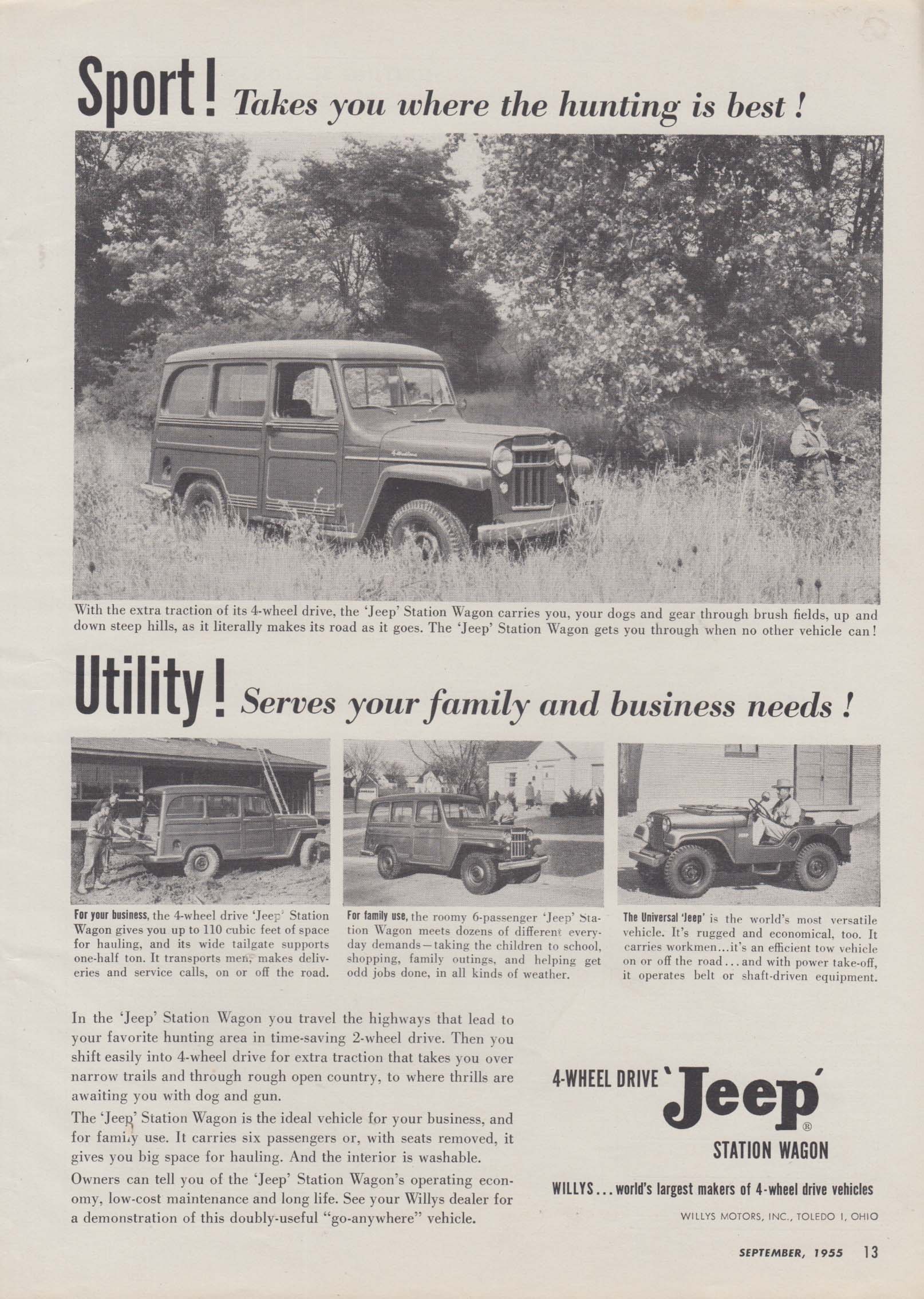 Sport! Utility! The 4-wheel drive Jeep Station Wagon ad 1955