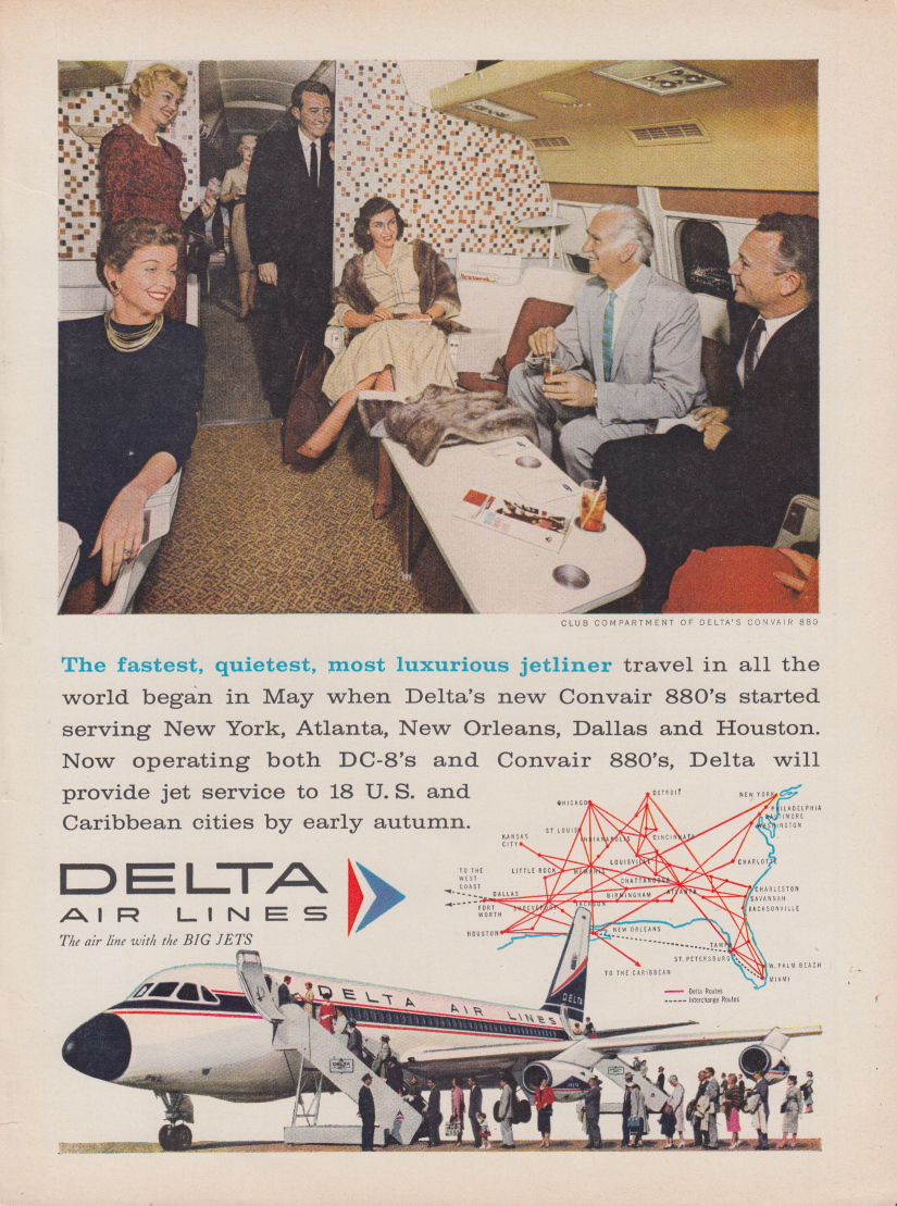 Fastest quietest most luxurious ketliner Delta Air Lines Convair 880 ad ...