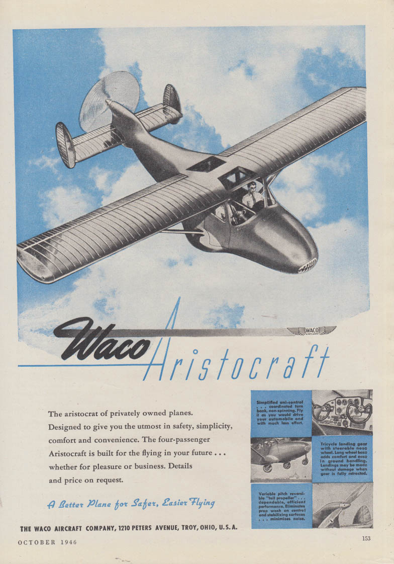 The Aristocrat of privately-owned planes Waco Artisocraft ad 1946