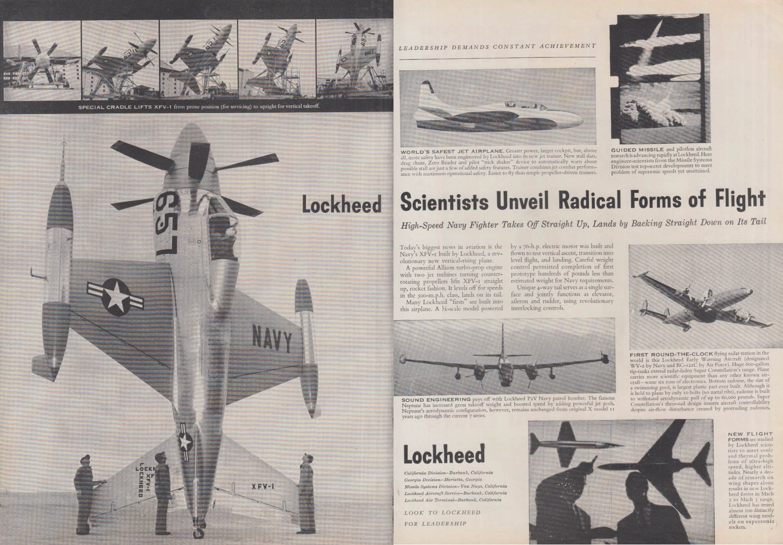 Scientists Unveil Radical Forms of Flight Lockheed XFV-1 P2V RC-121C ad ...