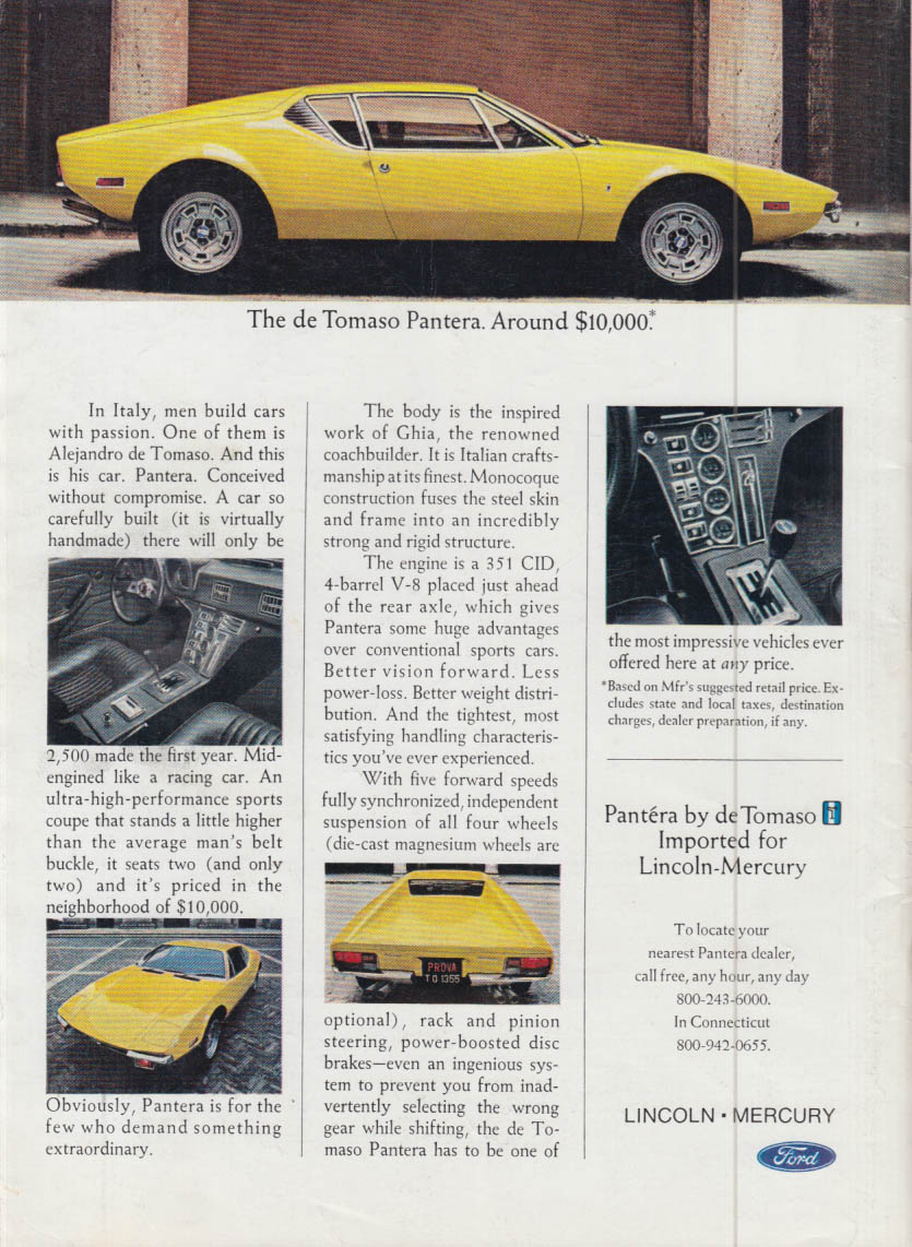 The de Tomaso Pantera Around $10,000 ad 1971 NY