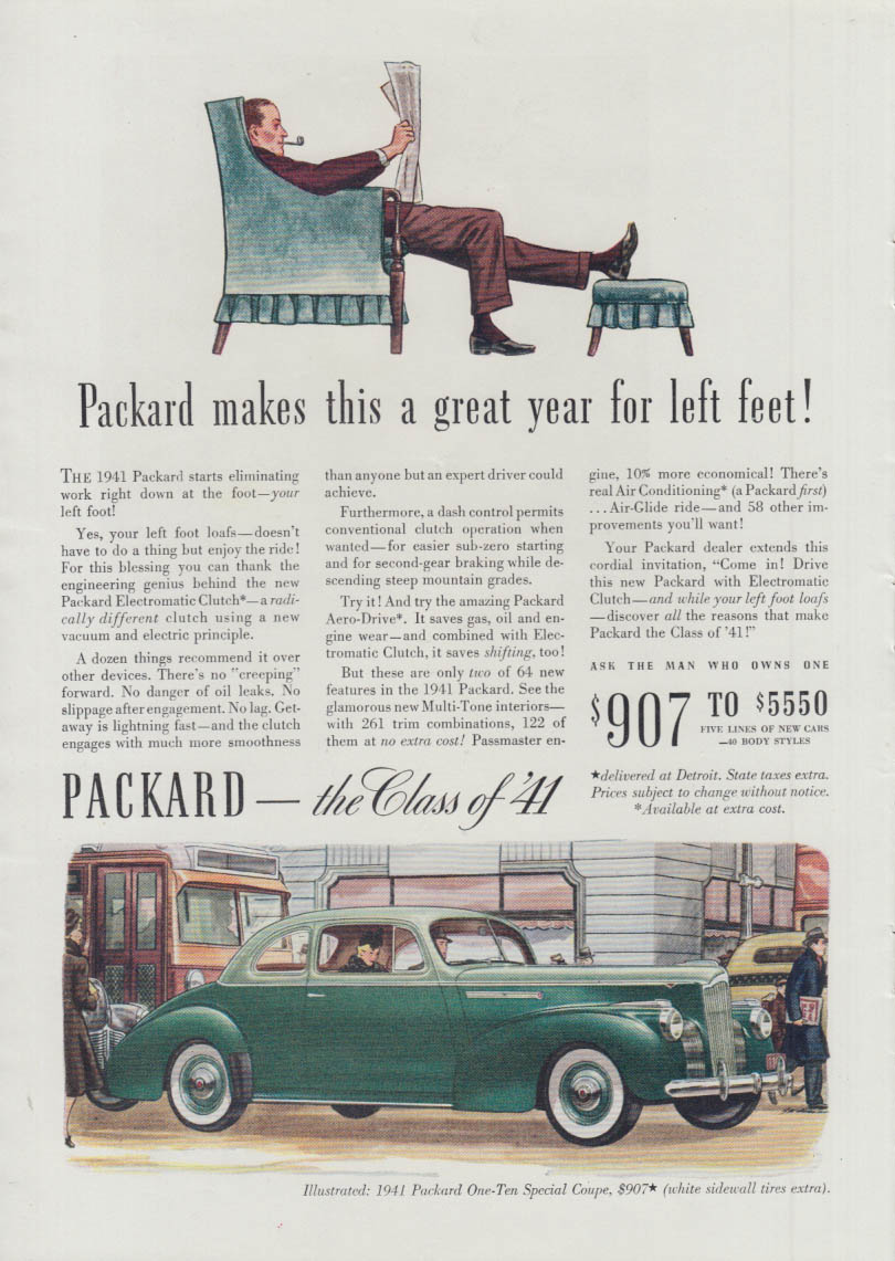 A great year for left feet! Packard One-Ten Special Coupe ad 1941 T