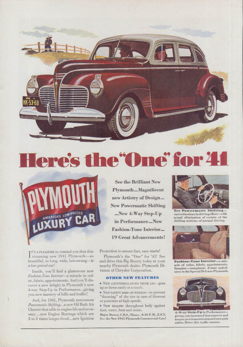 Here's the One for '41 Plymouth four-door sedan ad 1941 Am