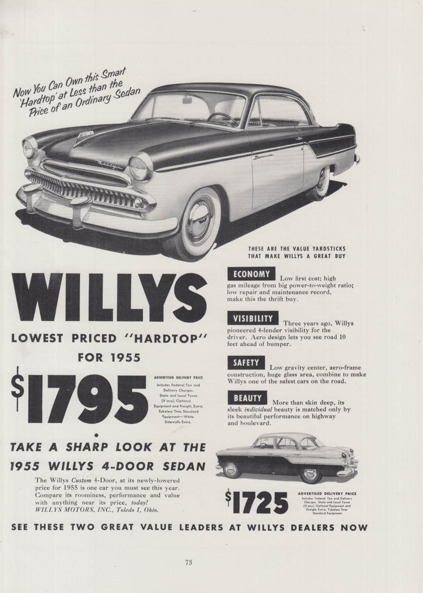 Lowest priced hardtop $1795 Willys Bermuda ad 1955