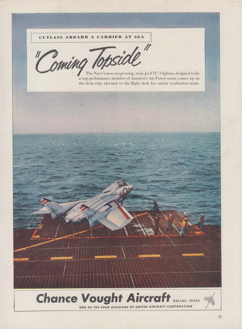 Coming Topside - US Navy Chance Vought F7U-3 Cutlass ad 1953