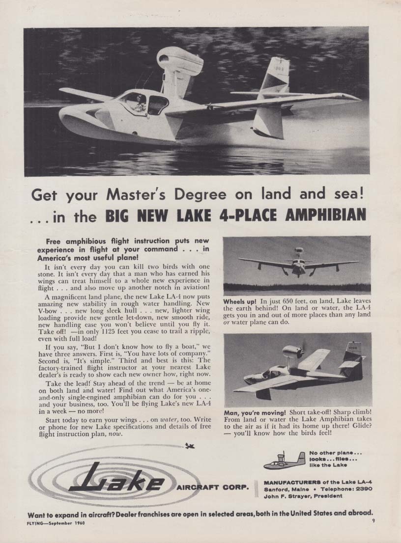 Get your Master's Degree on land & sea Lake 4-Place Amphibian ad 1960