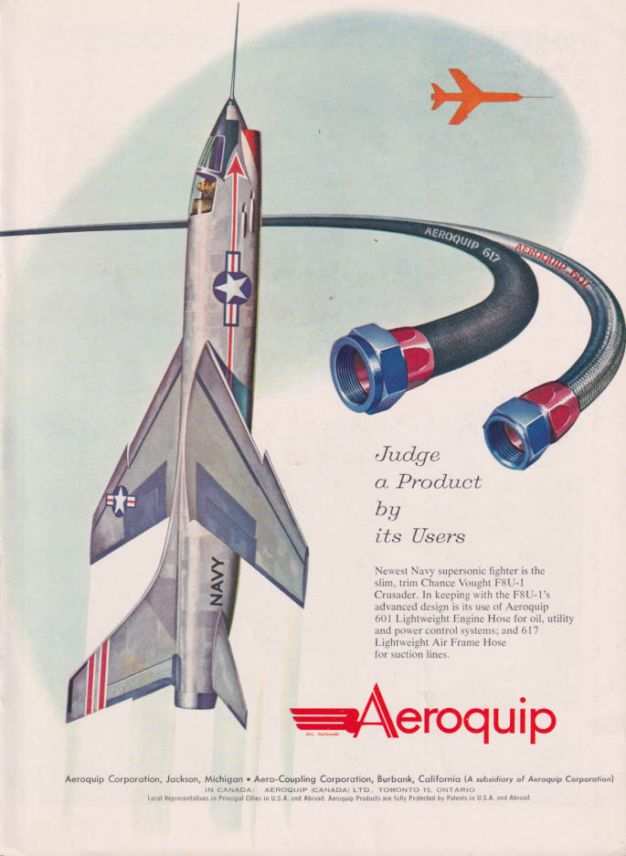 Judge a Product by its User: Aeroquip ad 1956 Chane Vought F8U-1 Crusader