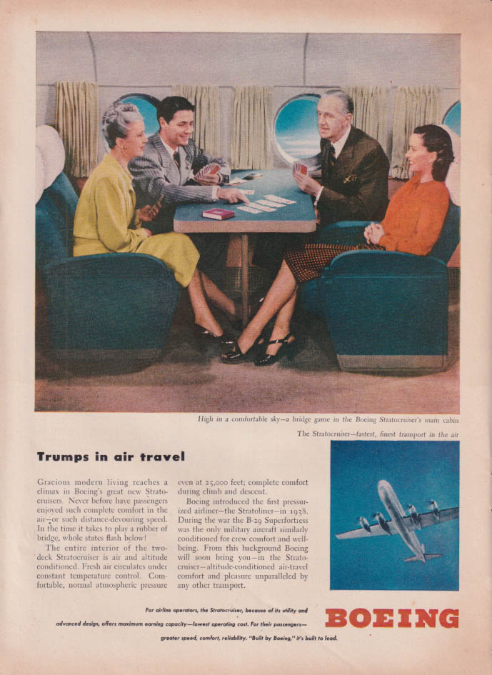 Trumps in air travel: Boeing Stratocruiser airliner ad 1946 Nwk