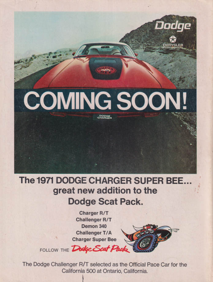 Coming Soon! Dodge Charger Super Bee Dodge Scat Pack ad 1970