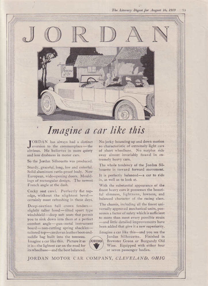 Imagine a car like this: Jordan Touring Car ad 1919 LD