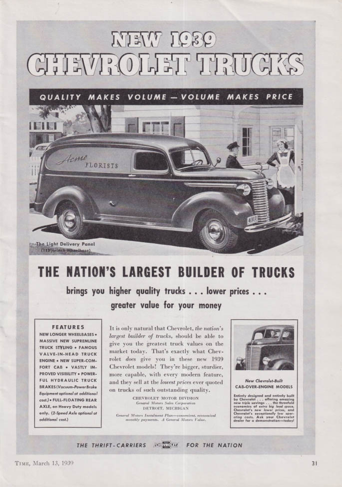 Nation's Largest Builder of Trucks Chevrolet Light Delivery Panel Truck ...