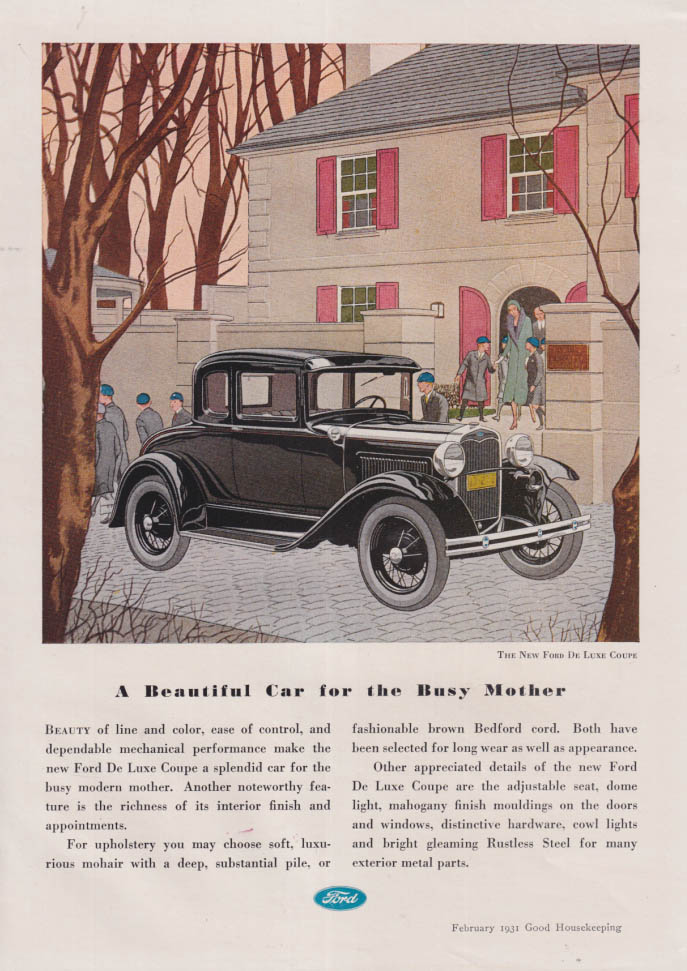 A Beautiful Car for the Busy Mother : Ford Model A De Luxe Coupe ad 1931 GH