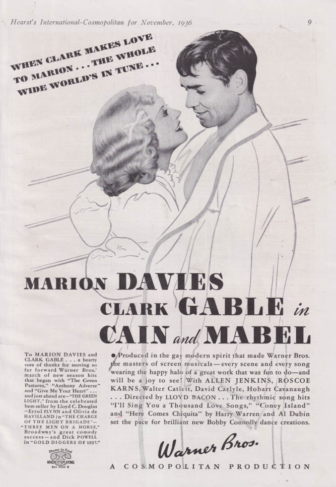 Cain and Mabel MOVIE ad 1936 Clark Gable & Marion Davies