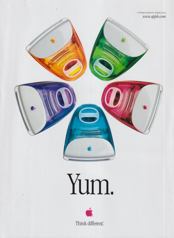 Yum. Apple iMac G3 Computer in five colors ad 1999 F