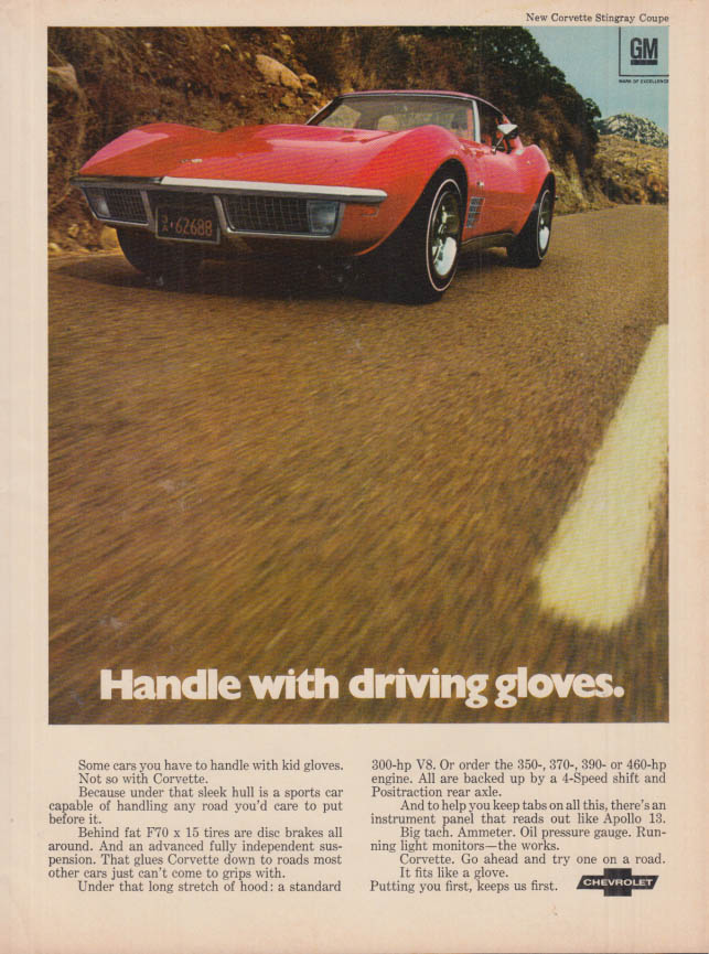 Handle with driving gloves Chevrolet Corvette ad 1970 HR