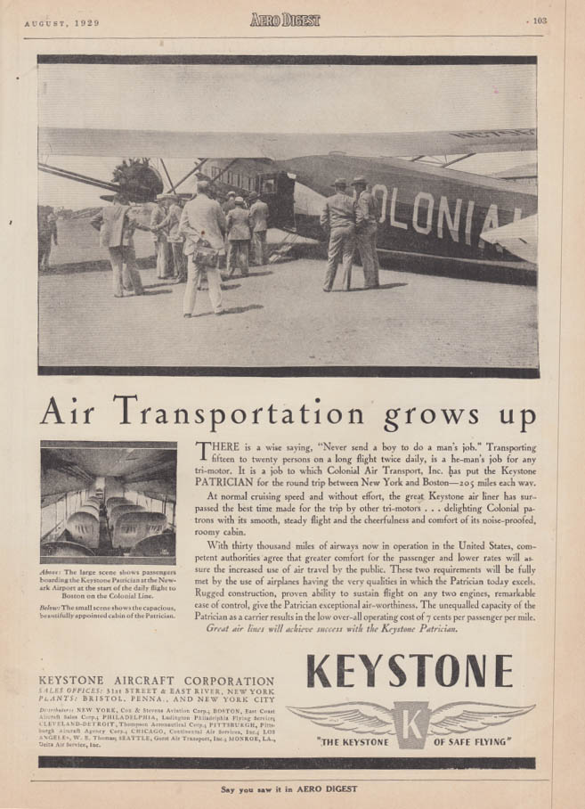 Air Transportation grows up Keystone Patrician Colonial Air Transport ...